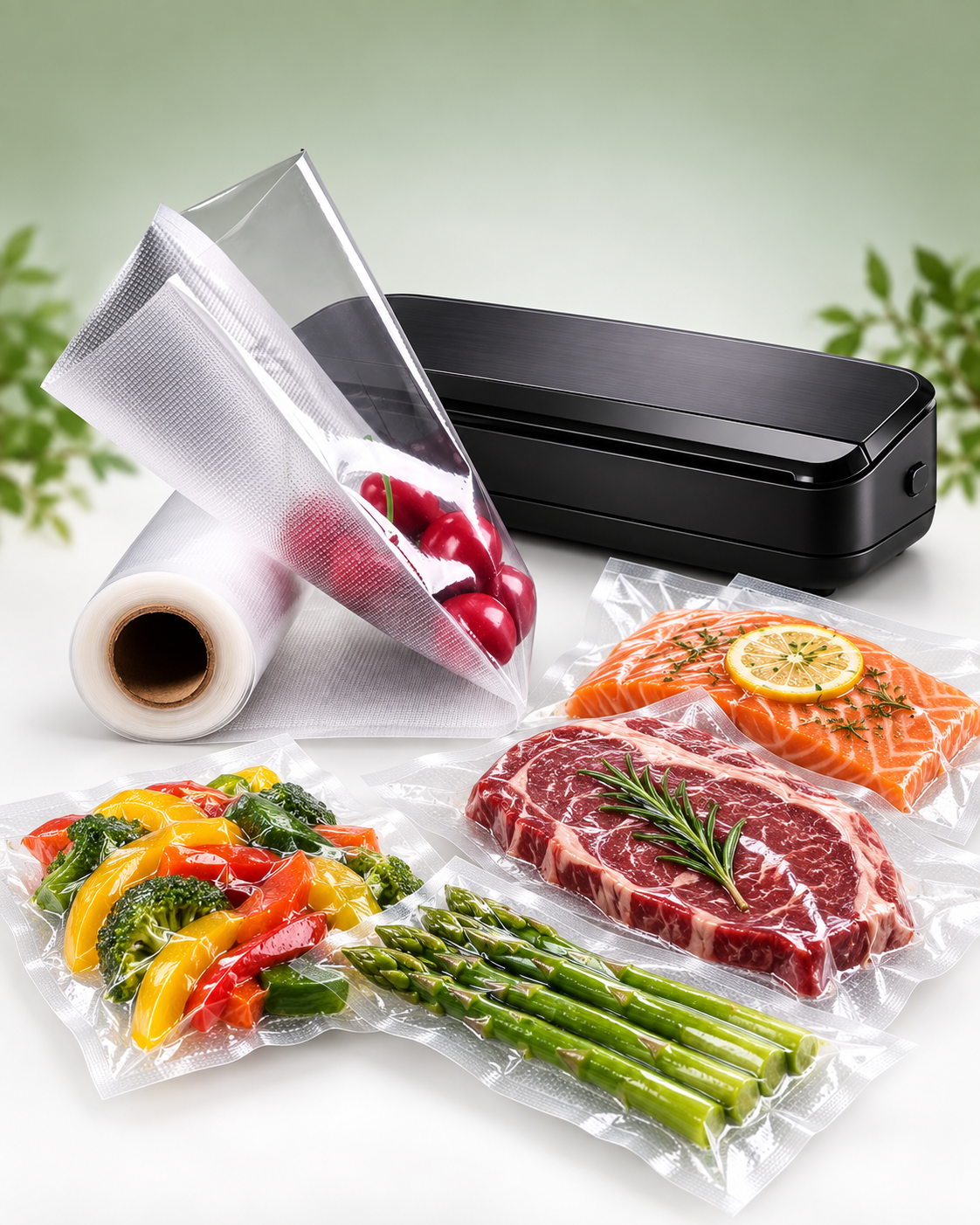 Rollo de bolsas junto a selladora compatible