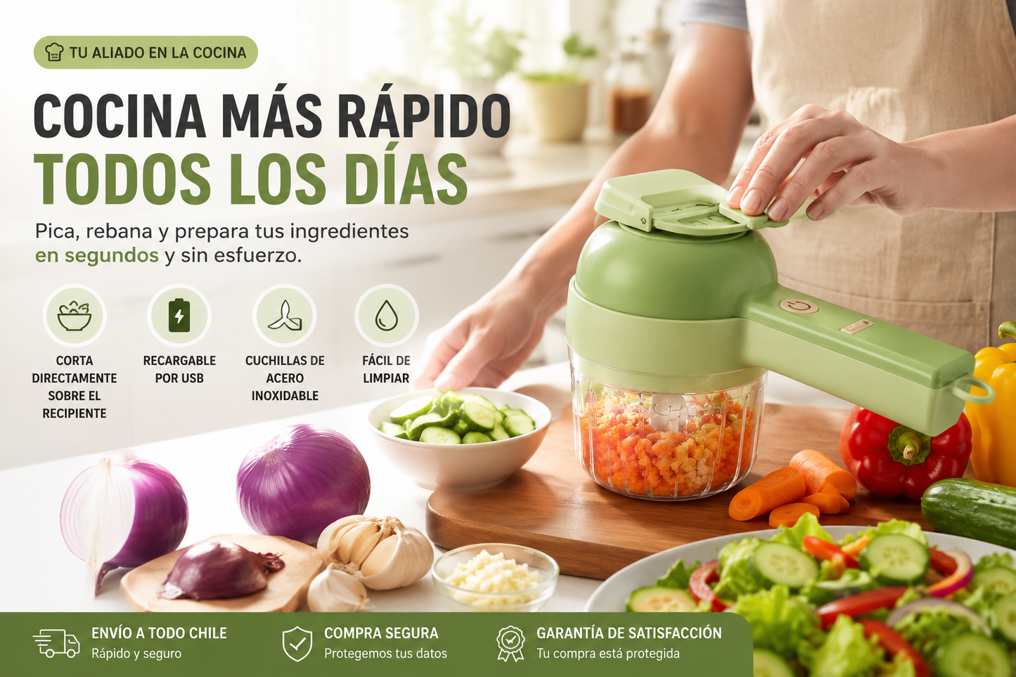 Cortador Eléctrico Multifunción 4 en 1 | Cocina Más Rápido y Sin Esfuerzo