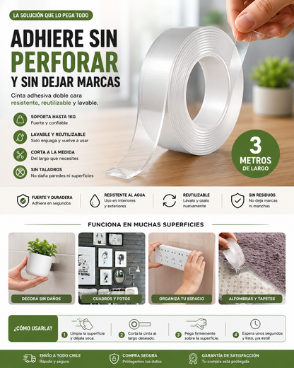 Cinta Adhesiva Ultra Fuerte 3M | Fija Sin Perforar