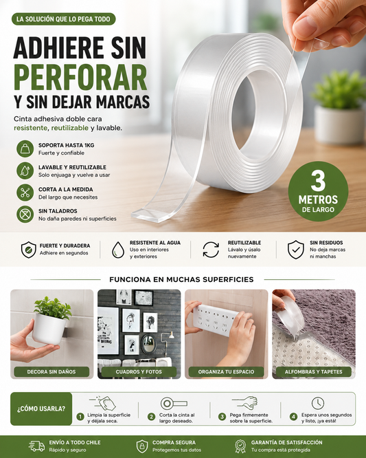 Cinta Adhesiva Ultra Fuerte 3M | Fija Sin Perforar