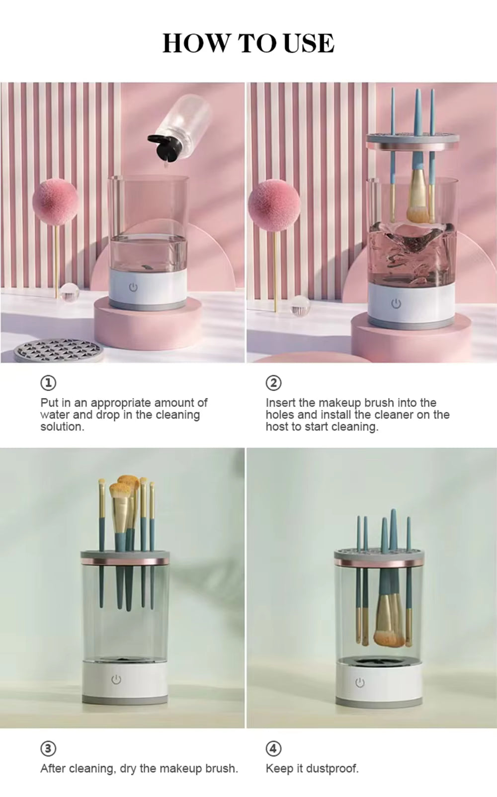 Limpiador Automático de Brochas de Maquillaje Pro | Brochas Limpias en Minutos