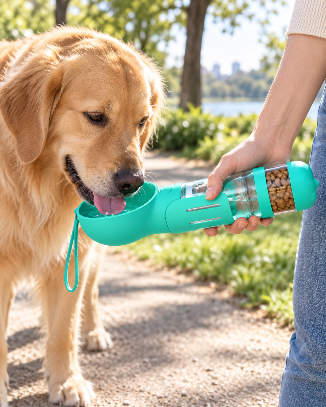 Perro bebiendo del tazón integrado