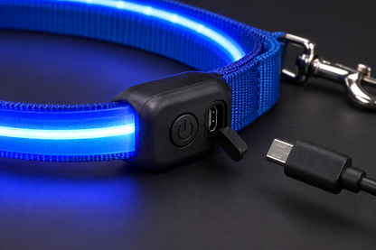 Botón y puerto de carga USB de la correa LED