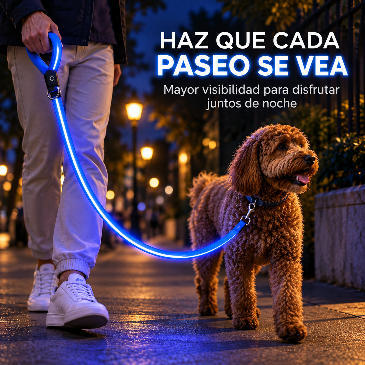 Correa LED azul para mejorar la visibilidad durante paseos nocturnos
