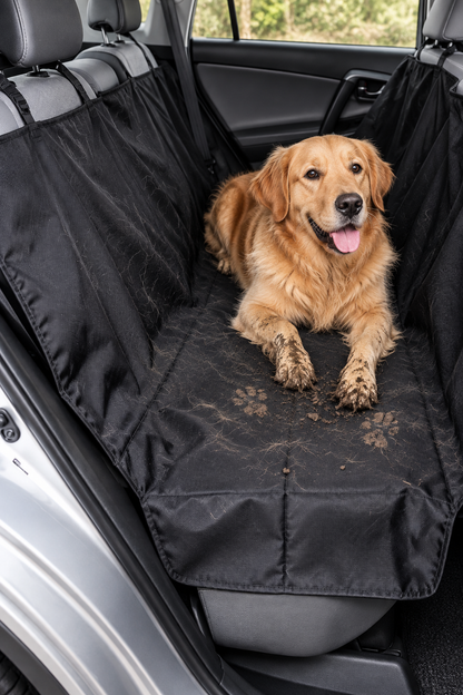 Cubre asiento conteniendo pelos y manchas de las patas de una mascota