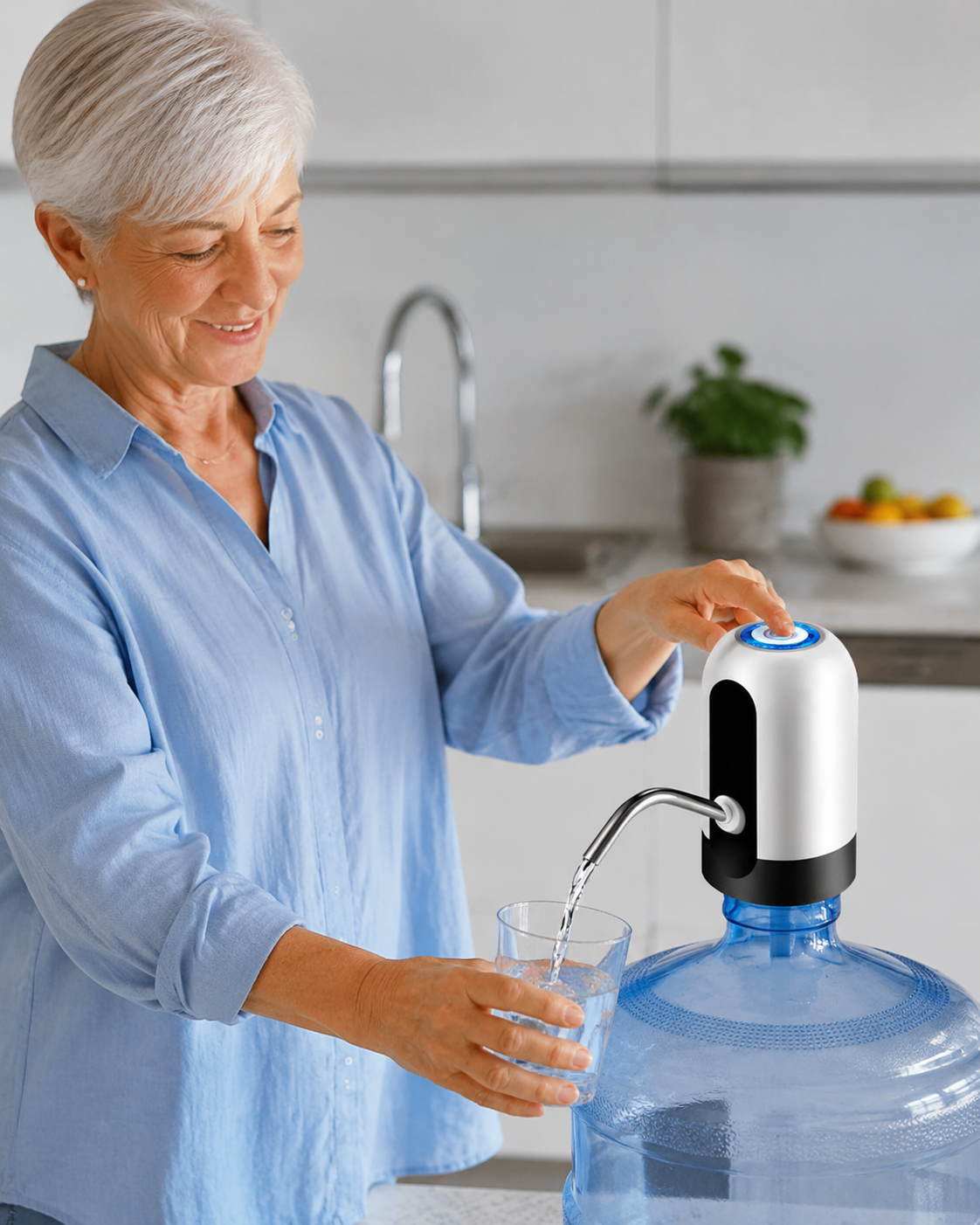 Dispensador eléctrico para bidón en contexto de hogar
