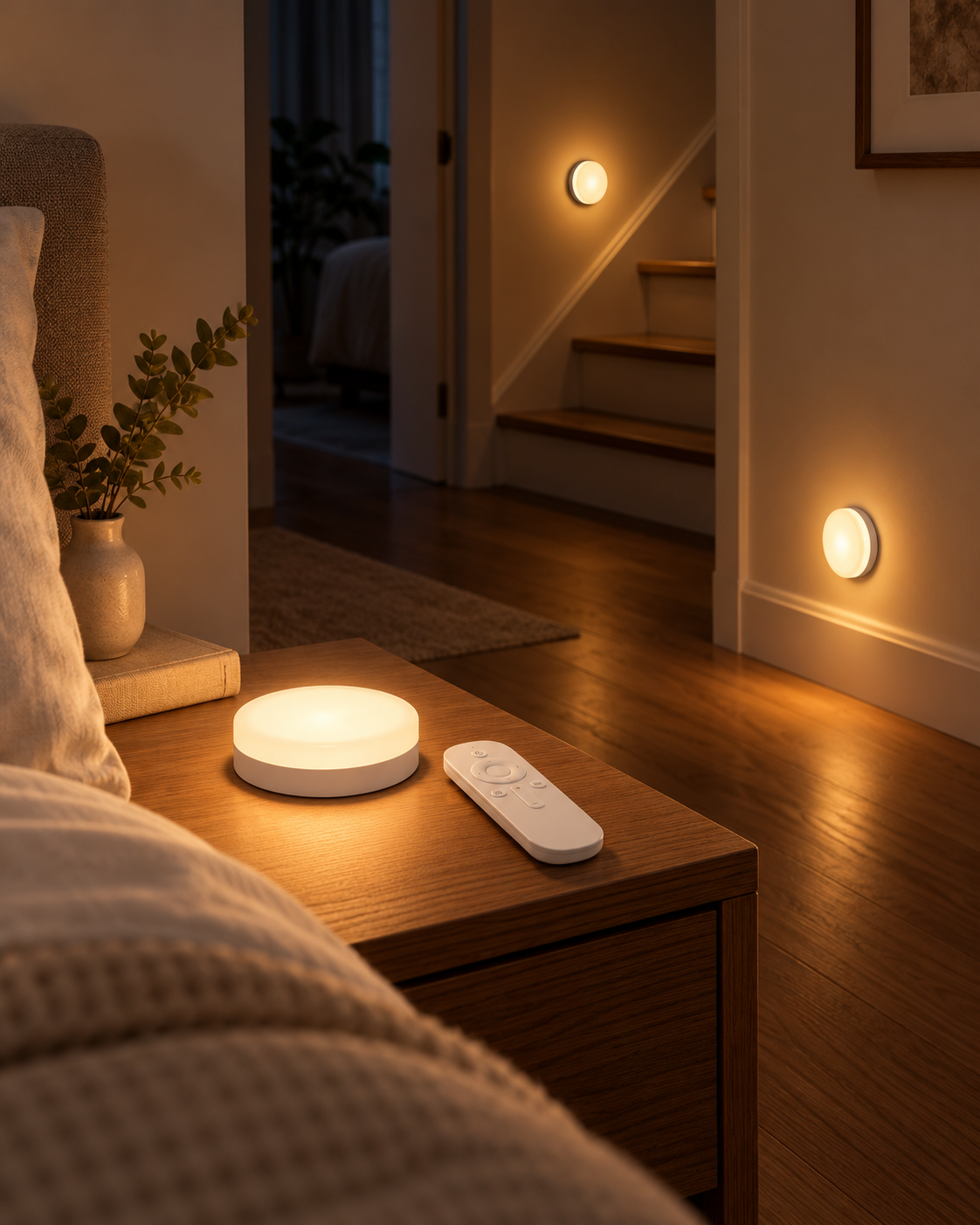 Luces LED para iluminación nocturna en dormitorio y pasillo