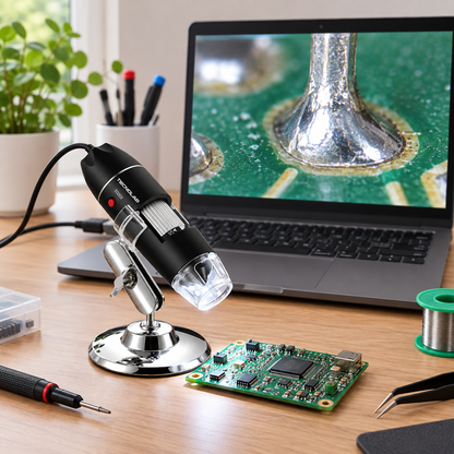 Microscopio digital utilizado para observar una placa electrónica