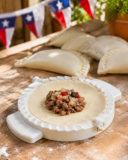 Molde manual blanco para preparar empanadas chilenas