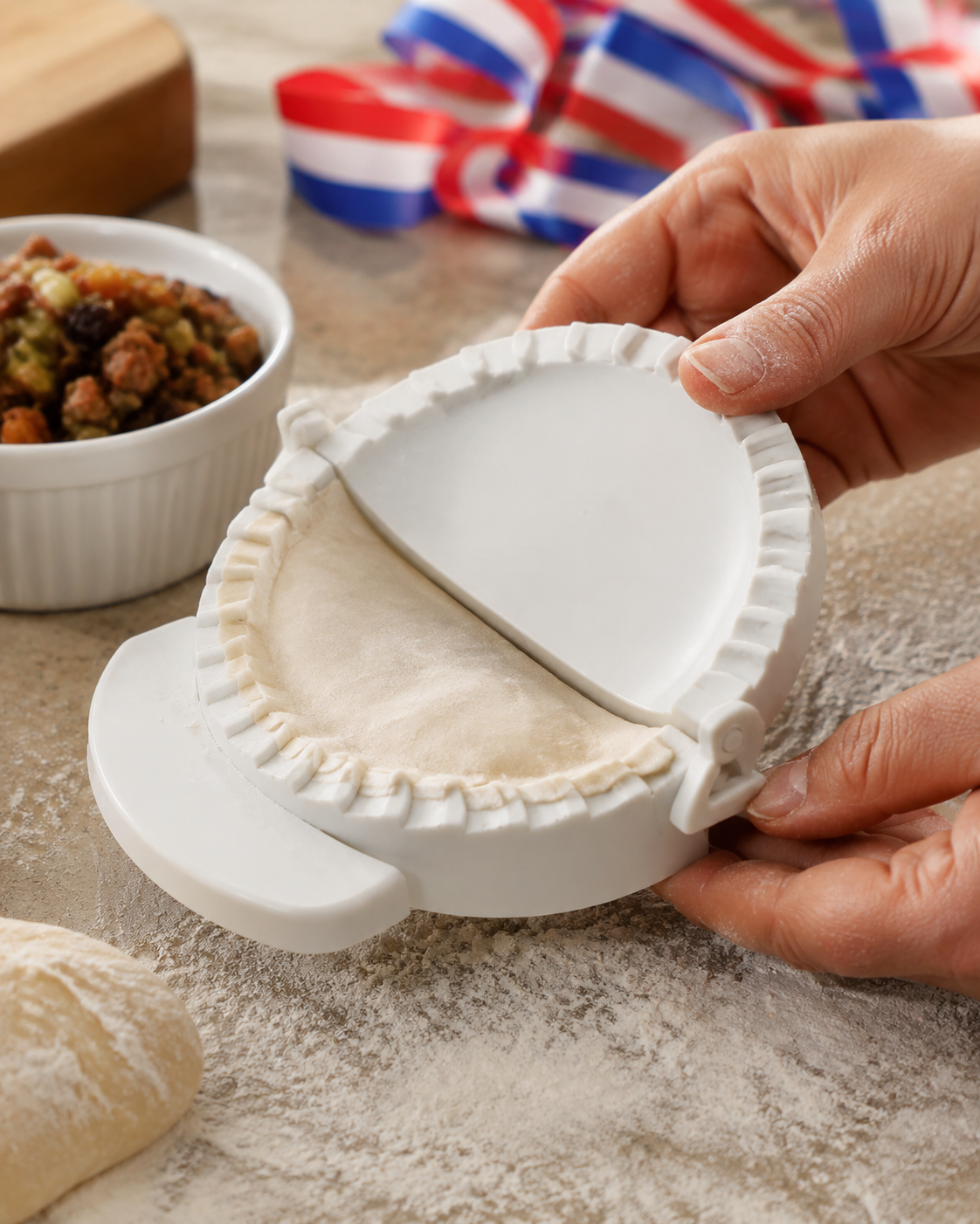 Molde plegable para cerrar empanadas caseras con borde uniforme