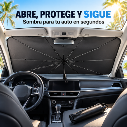 Parasol sombrilla para auto instalado: abre, protege y sigue